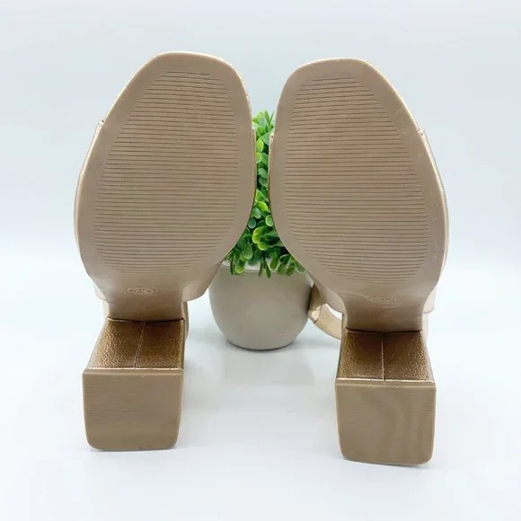 METALLIC GOLD BLOCK HEEL SLINGBACK HEELS - 7.5 - Picture 9 of 9